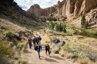 OSU-Cascades students and trip leaders hike out after rock climbing during the Headwaters Central Oregon Experience Trip at Smith Rock State Park on Friday, September 20, 2019.